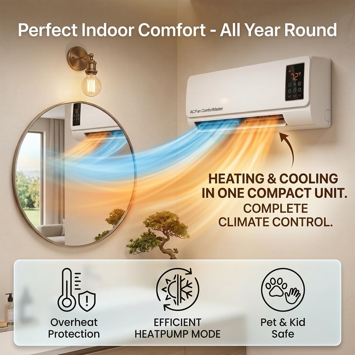 Smart Garden Rooms - Ventilateur et chauffage combinés muraux 1800W,