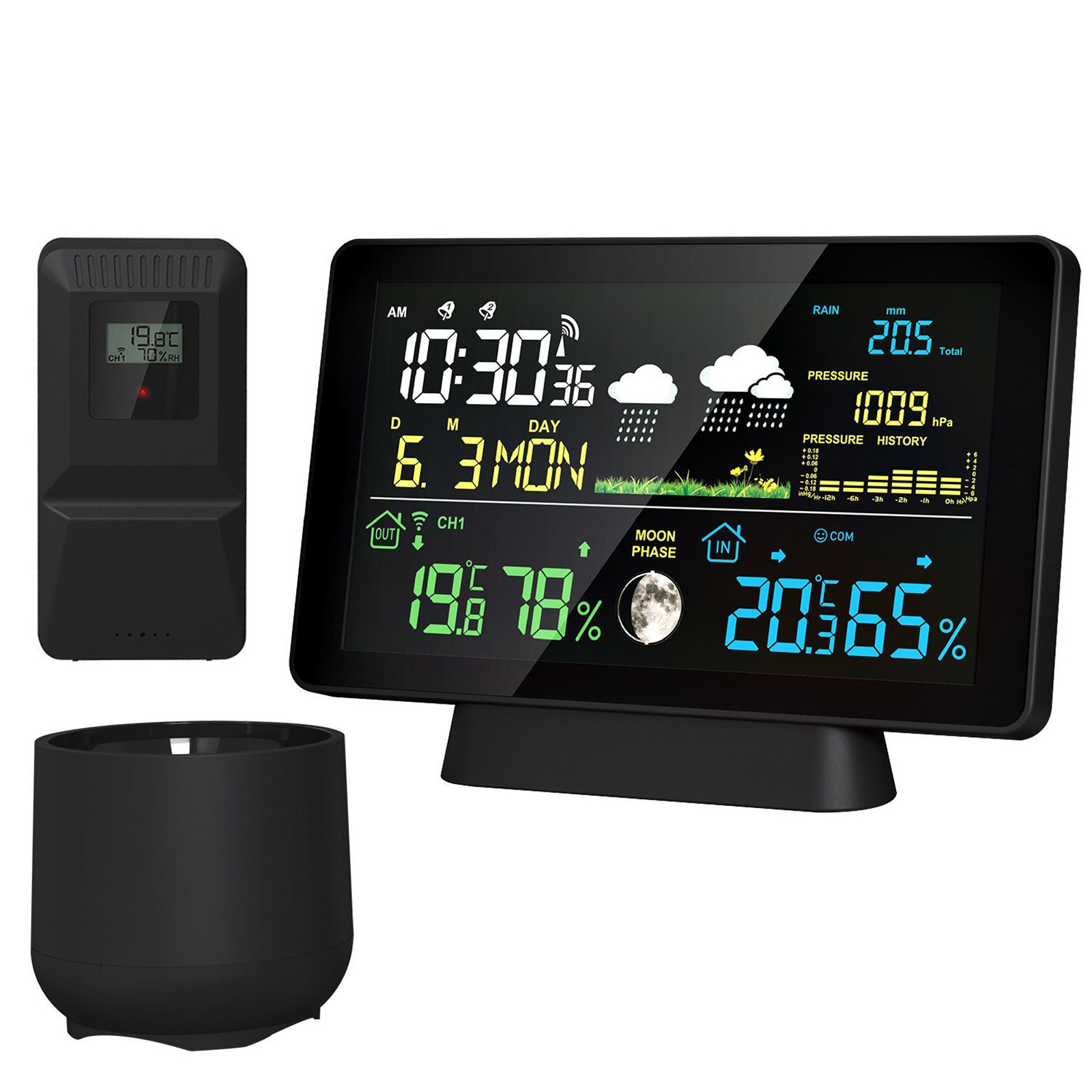 Rain Gauge Digital - Station météo sans fil intérieure/extérieure, thermomètre,